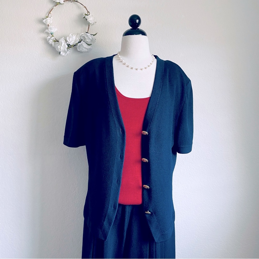 St. John Nautical Short Sleeve Blazer and St. John Red Knit Sleeveless Top SET
